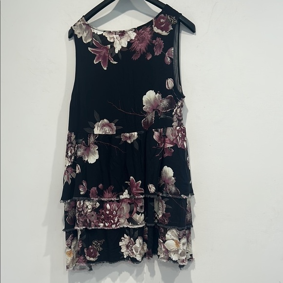 Current Mood Black purple Tiered v neck Mini Dress oversized small women’s new - Picture 5 of 6